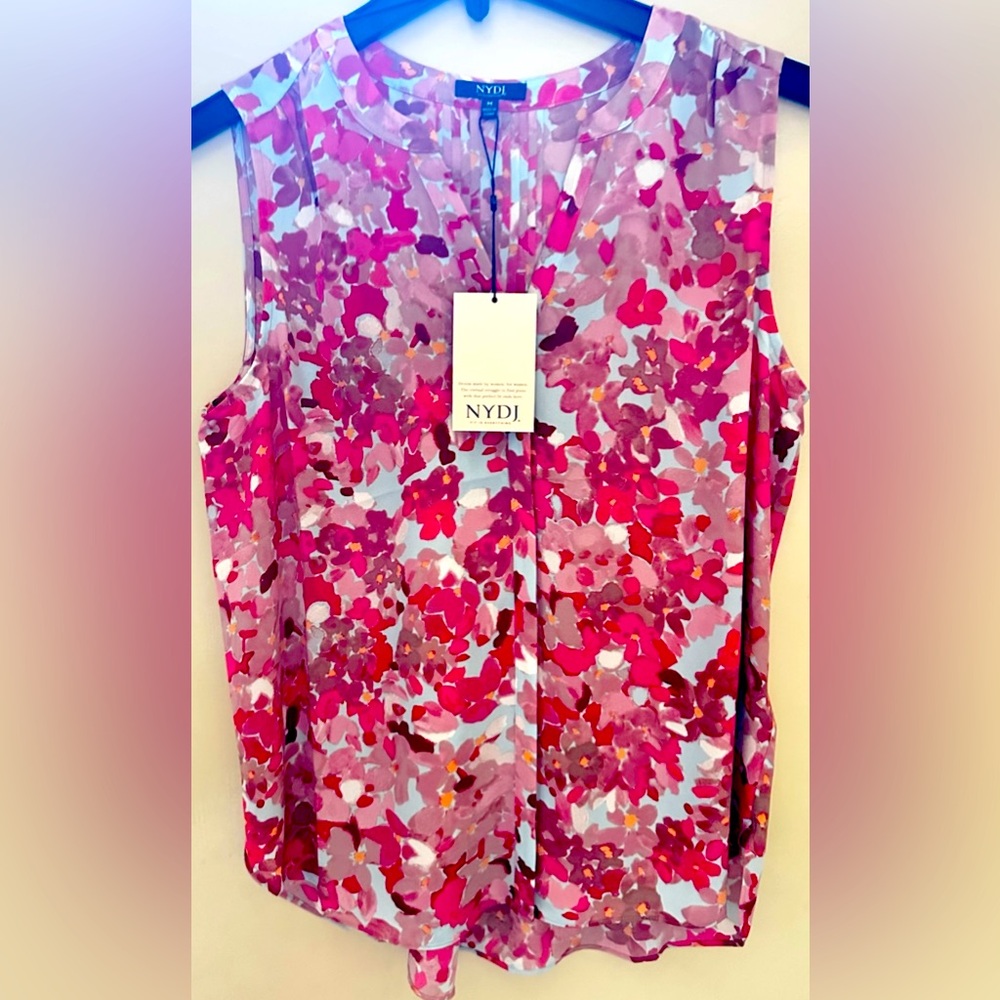 NYDJ Women's Pink Floral Sleeveless Top with pleated detail